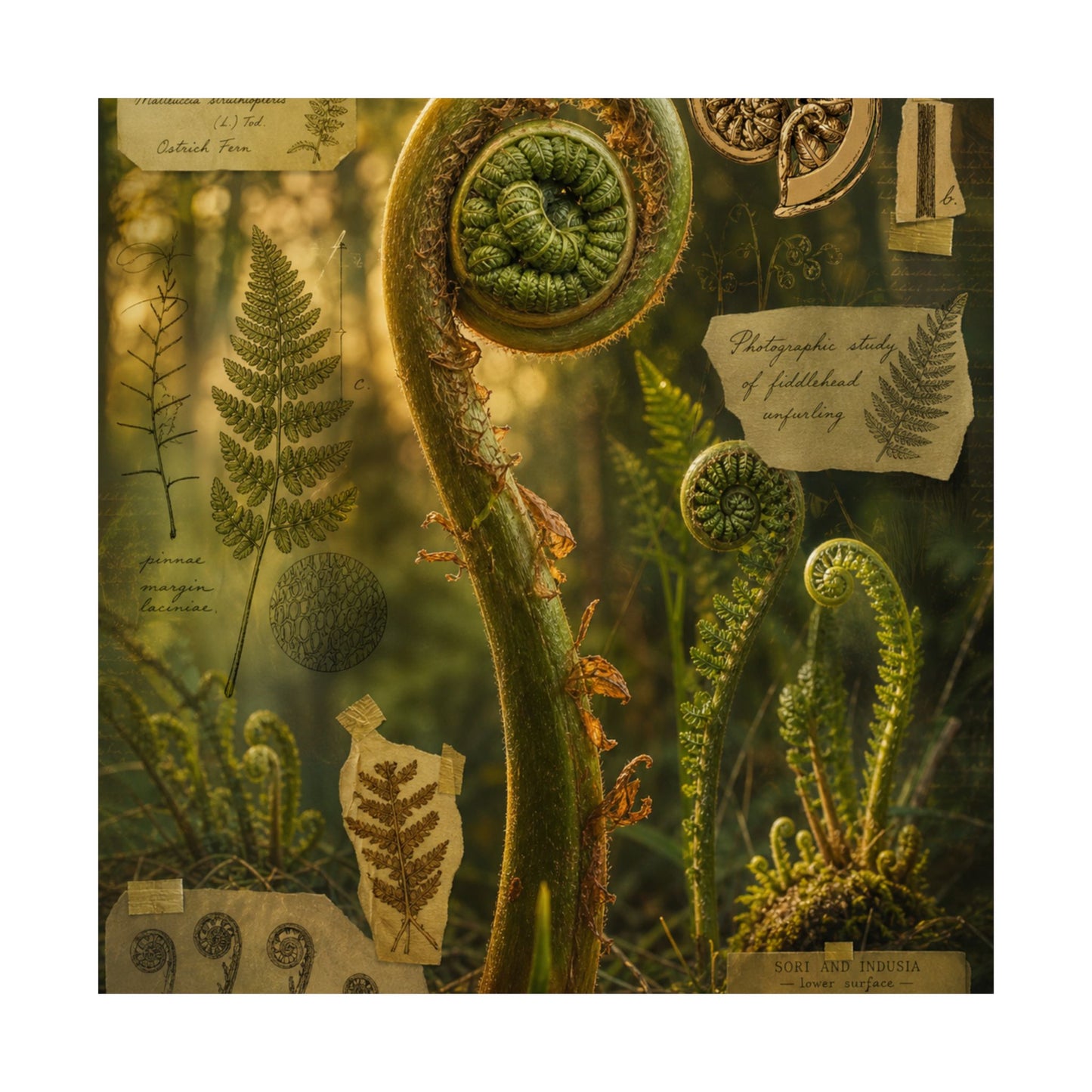 Spring Fern Unfurling Herbarium Wall Art Print | Nostalgic Decor