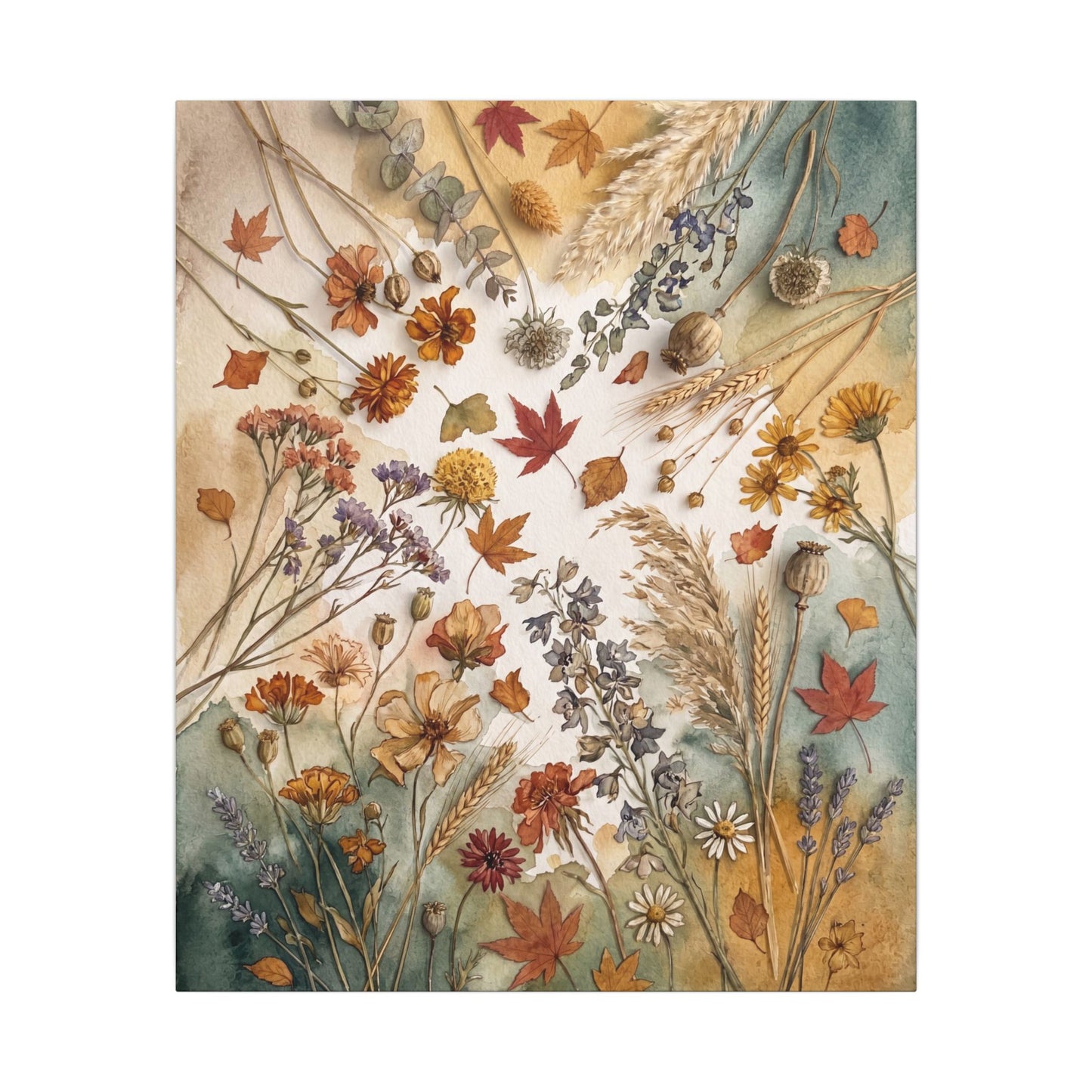 Dried Flowers Canvas Art | Autumn Japandi Watercolor Art