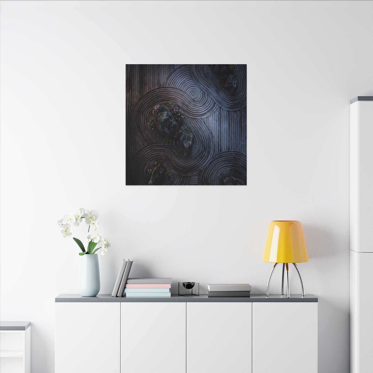 Spring Rock Garden Charcoal Ink Canvas Art | Bold Decor