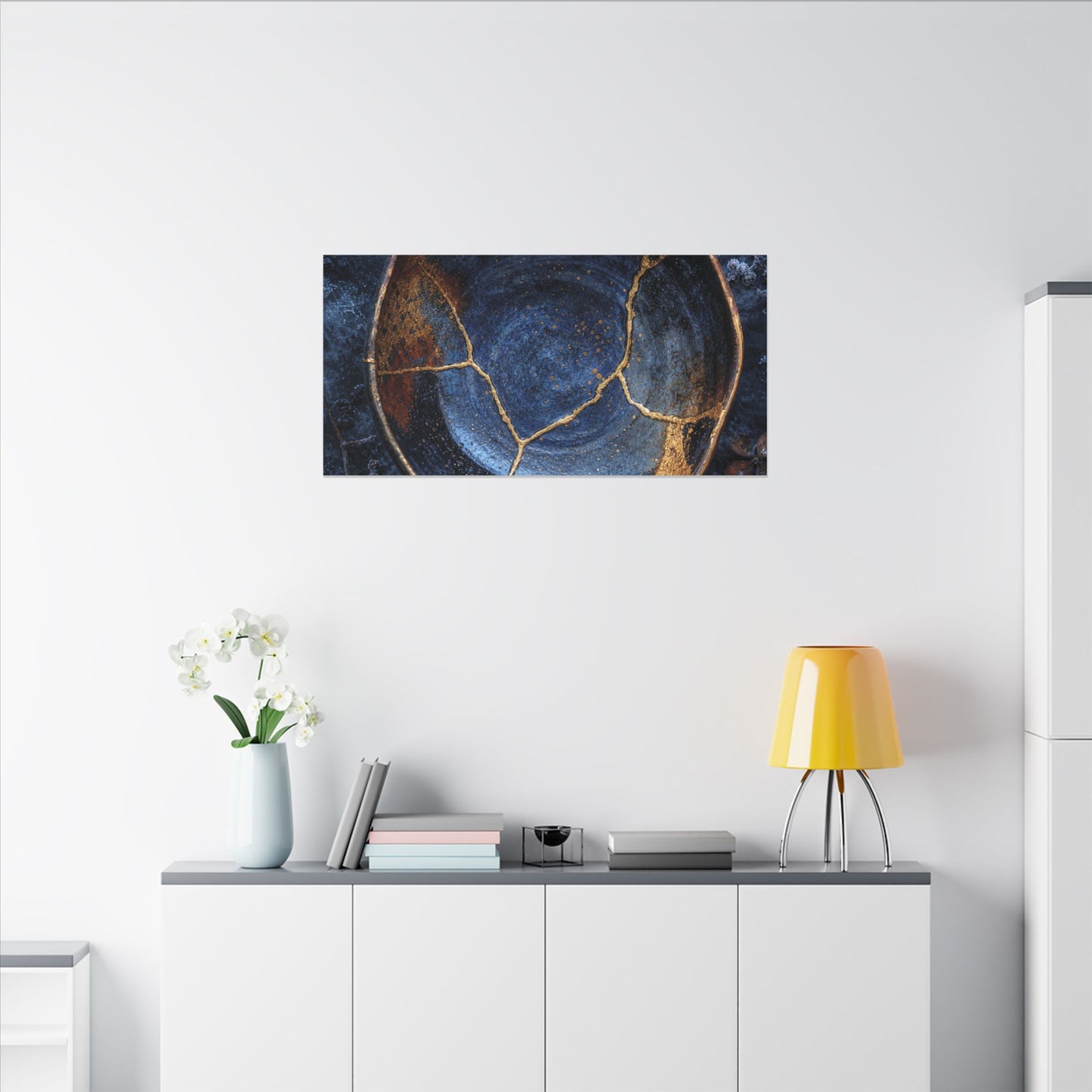 Kintsugi Ceramic Bowl in Moonlight | Crackle Gold Canvas Art