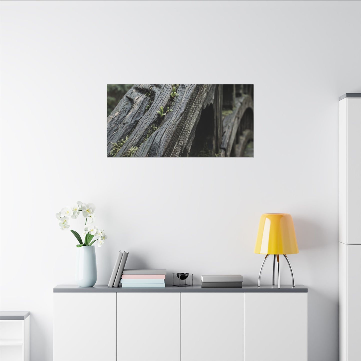 Overcast Wooden Bridge Canvas Art - Japandi Kanso
