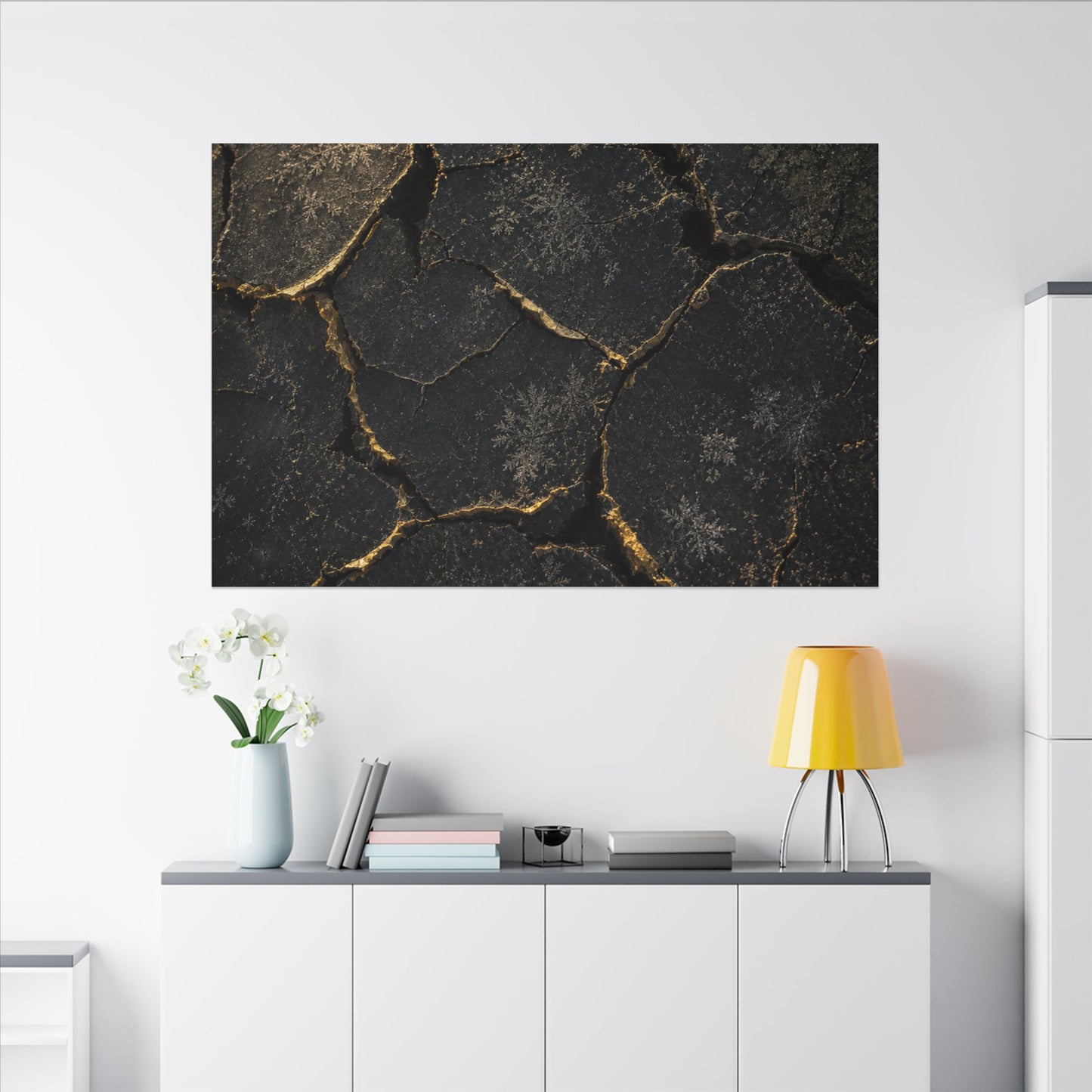 Cracked Earth Canvas Art | Winter Dark Japandi Shadow Zen Art