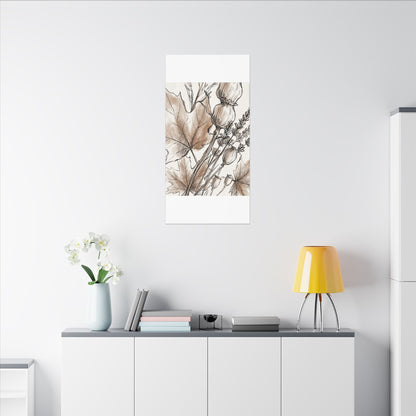 Neutral Dried Flowers Canvas Art - Minimal Line Japandi
