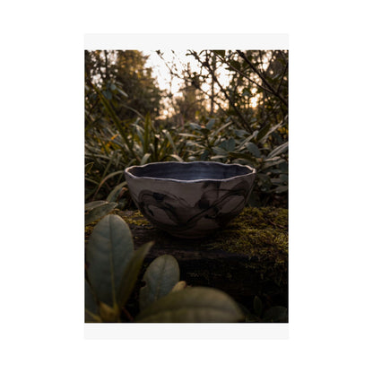 Seijaku Ceramic Bowl Wall Art Print - Dark Japandi Charcoal Ink