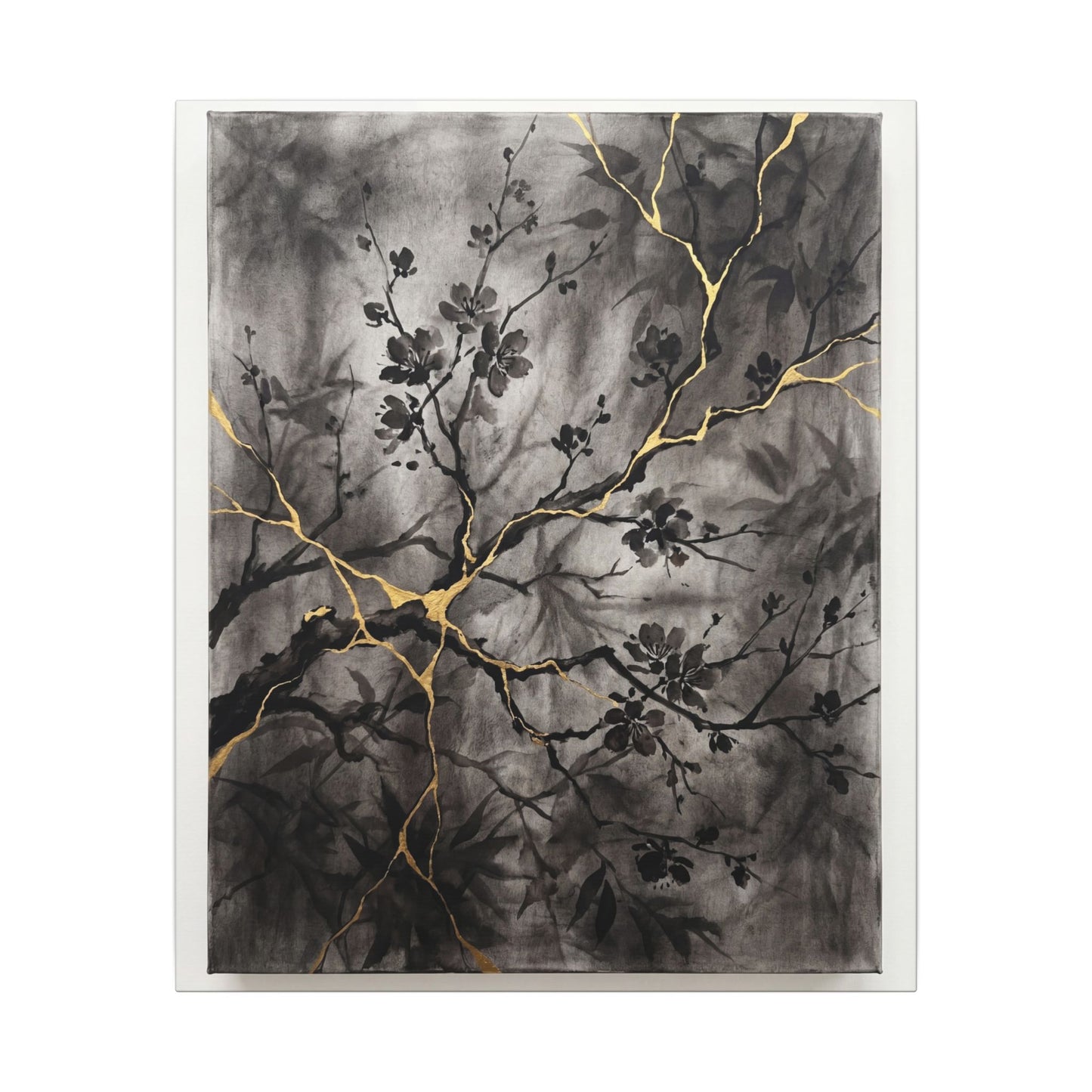 Kanso Cherry Blossom Canvas Art - Kintsugi Crackle Gold