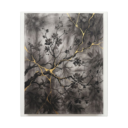 Kanso Cherry Blossom Canvas Art - Kintsugi Crackle Gold