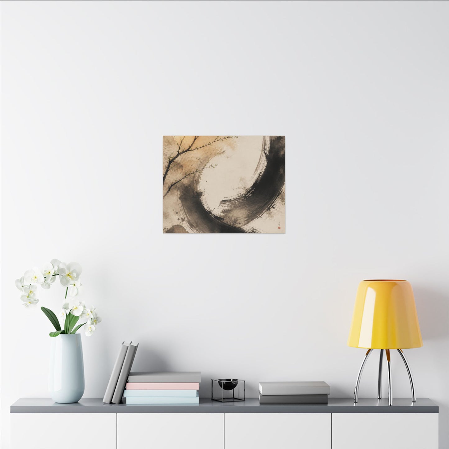 Japandi Ink Brushstroke in Golden Hour | Watercolor Canvas Art