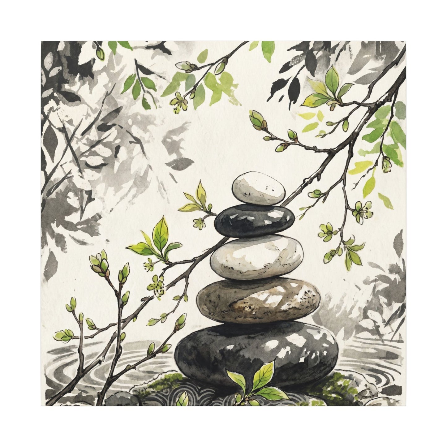 Spring River Stones Japanese Pattern Canvas Art | Elegant Decor