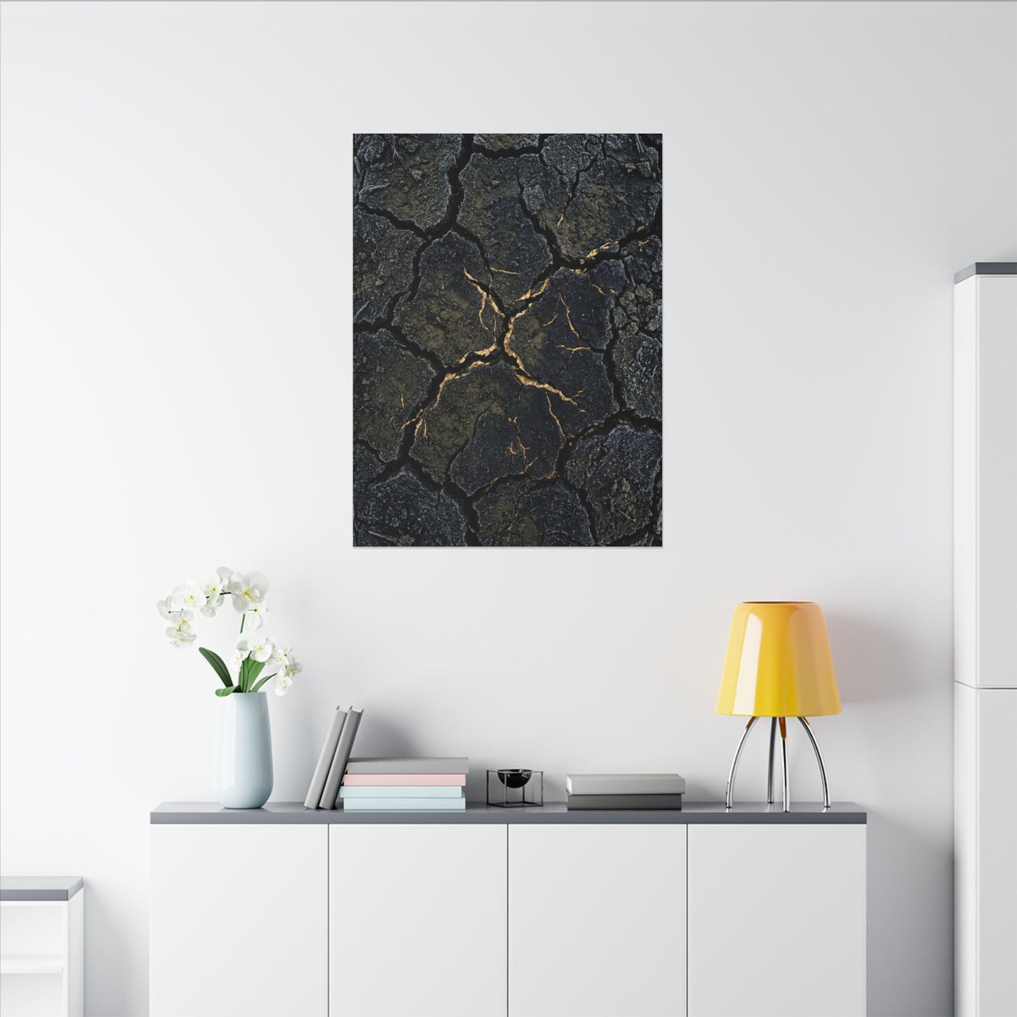 Overcast Cracked Earth Canvas Art - Dark Japandi Ma