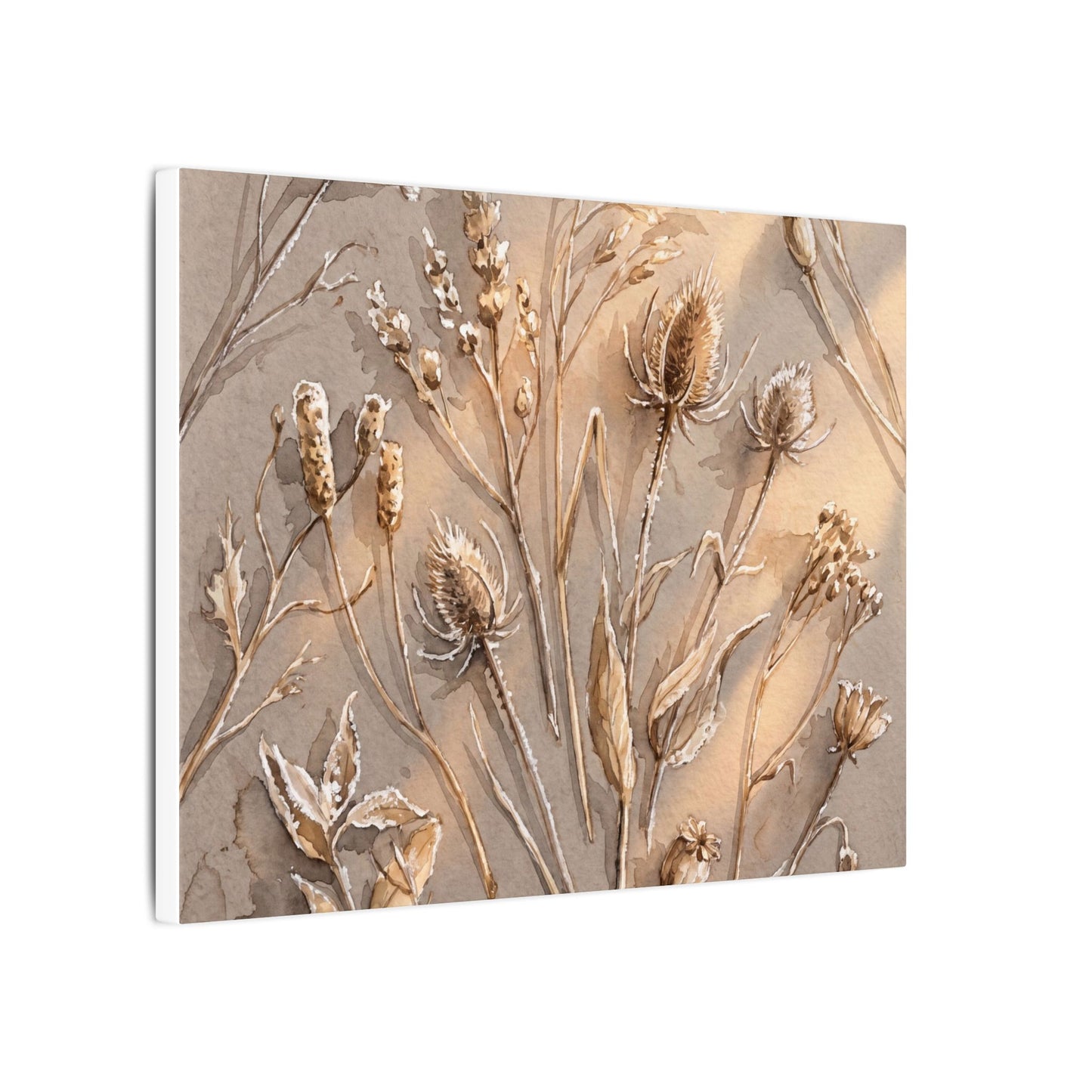 Japandi Dried Flowers in Golden Hour | Watercolor Canvas Art
