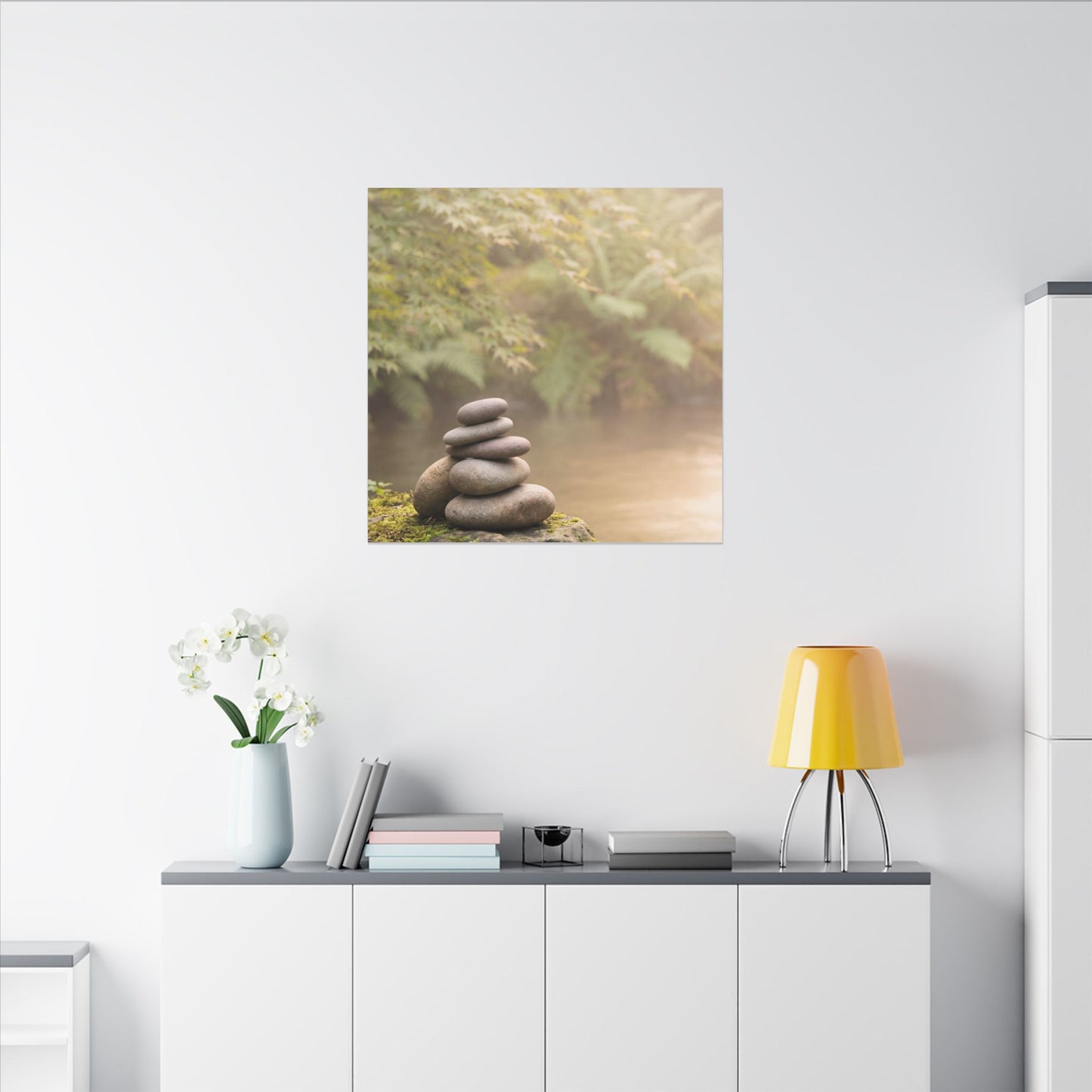 Cozy River Stones Canvas Art - Japanese Pattern Japandi