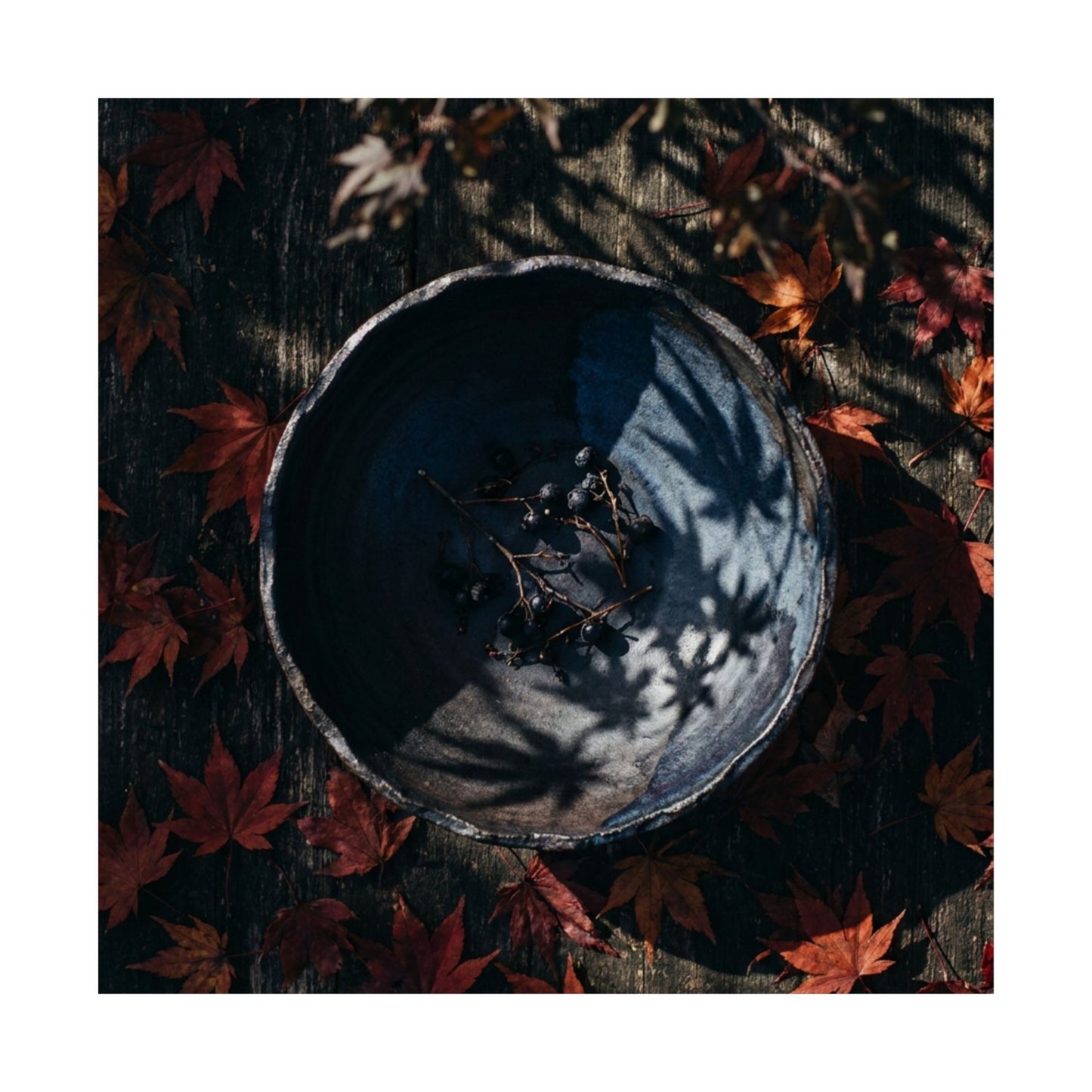 Kanso Ceramic Bowl Wall Art Print - Dark Japandi Shadow Zen