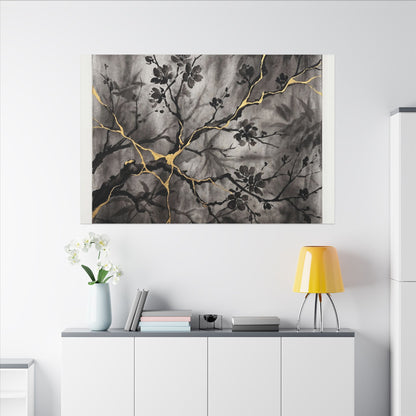 Kanso Cherry Blossom Canvas Art - Kintsugi Crackle Gold