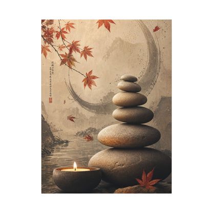Japandi River Stones in Candlelight | Japanese Pattern Canvas Art