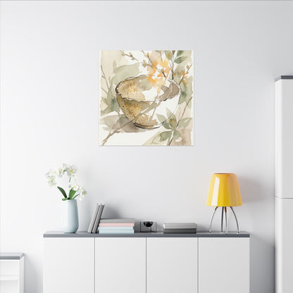 Spring Ceramic Bowl Watercolor Canvas Art | Neutral Decor