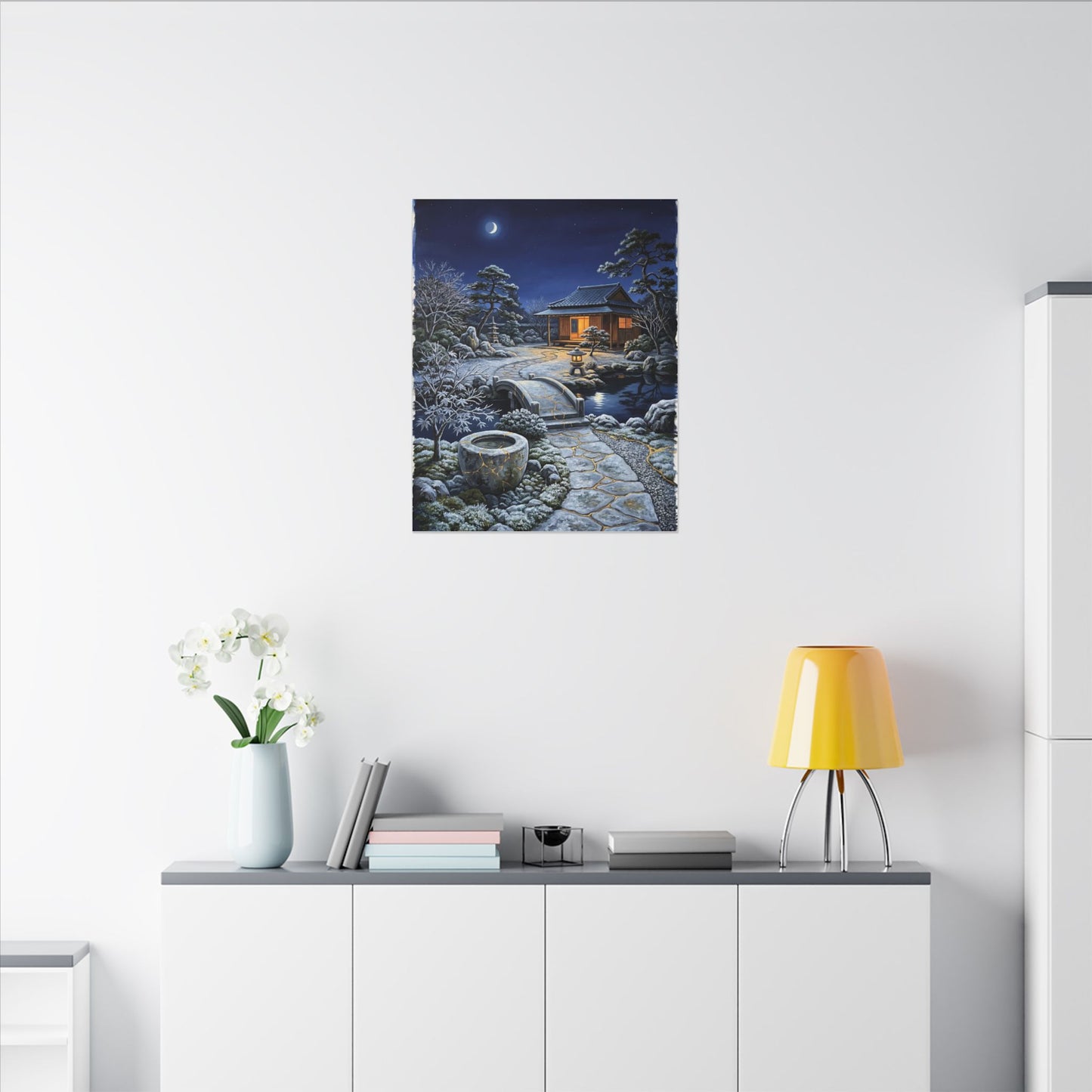 Moonlit Garden Winter Canvas Art | Kintsugi Artful Design