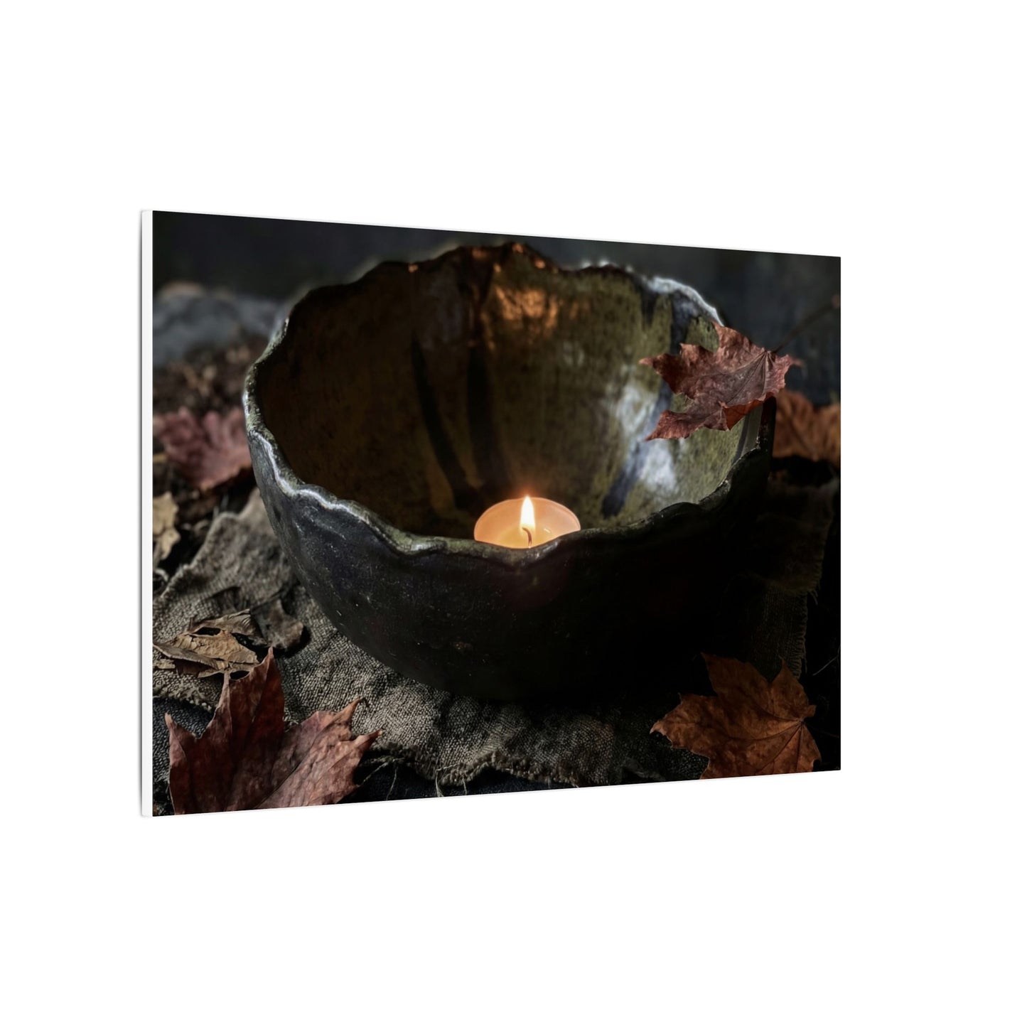 Candlelight Ceramic Bowl Canvas Art - Dark Japandi Kanso