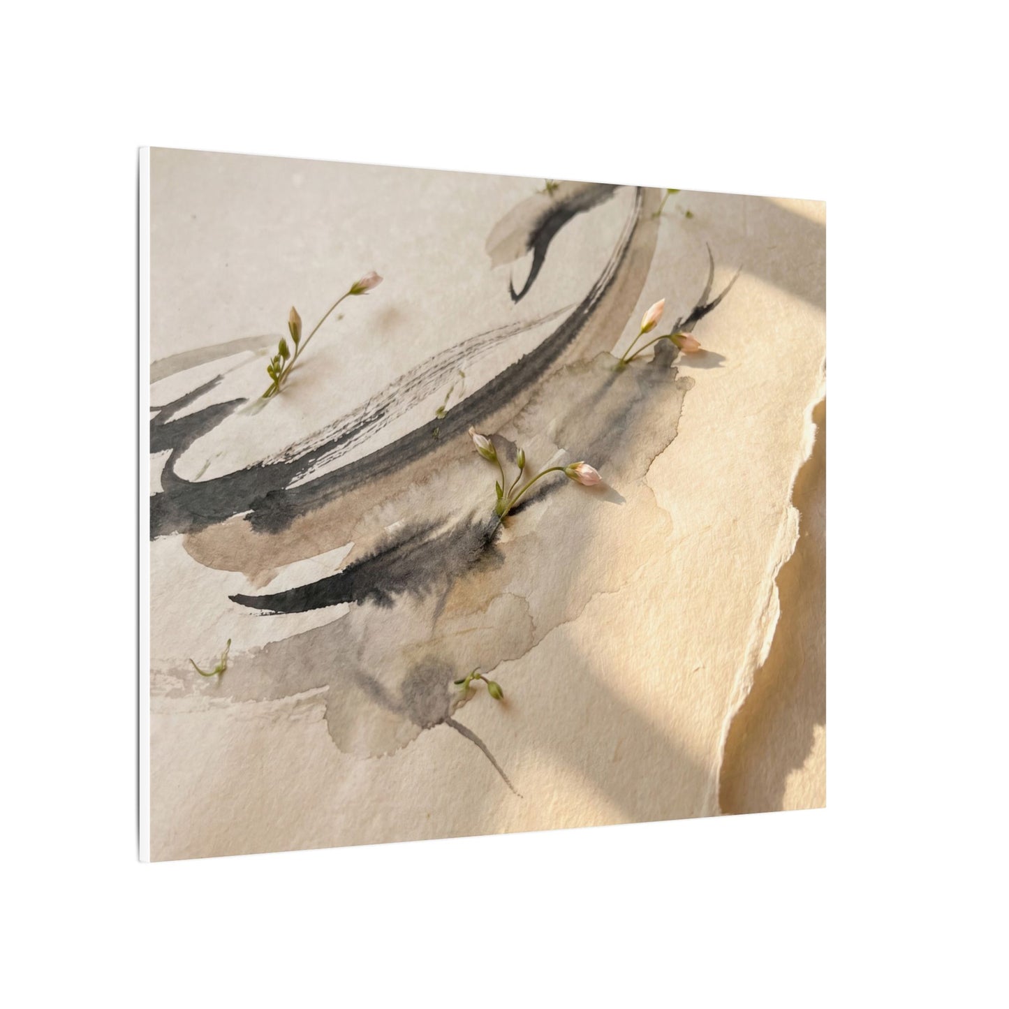 Ink Brushstroke Watercolor Canvas Art | Neutral Japandi Art