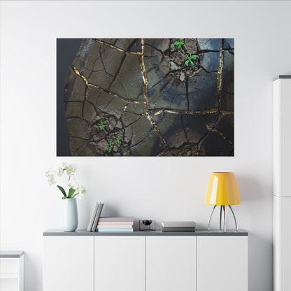 Dark Japandi Cracked Earth in Moonlight | Moody Minimal Canvas Art