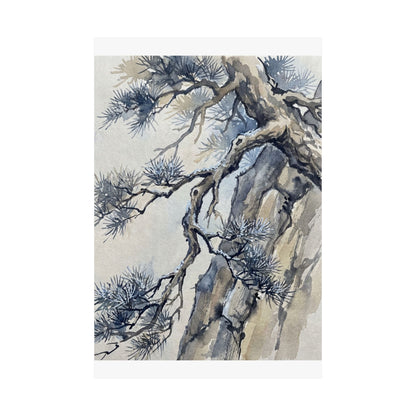 Seijaku Pine Tree Wall Art Print - Japandi Watercolor