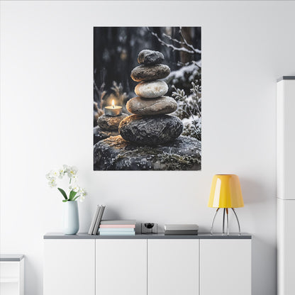 River Stones Canvas Art | Winter Japandi Watercolor Art