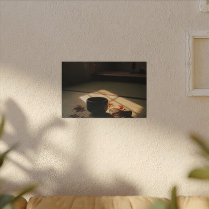 Dark Japandi Tea Ceremony in Golden Hour | Moody Minimal Canvas Art