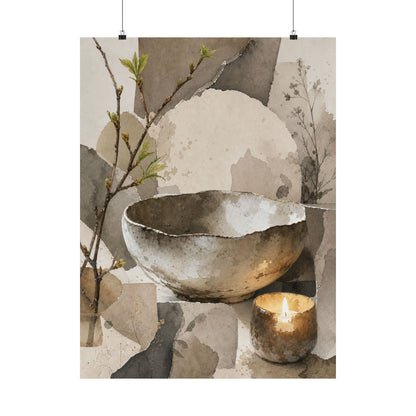 Candlelight Ceramic Bowl Wall Art Print - Japandi Fukinsei