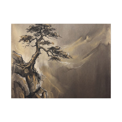 Pine Tree Charcoal Ink Canvas Art | Luxurious Dark Japandi Art Art Print