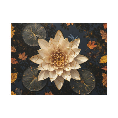 Kintsugi Lotus Flower in Dappled | Gold Repair Canvas Art
