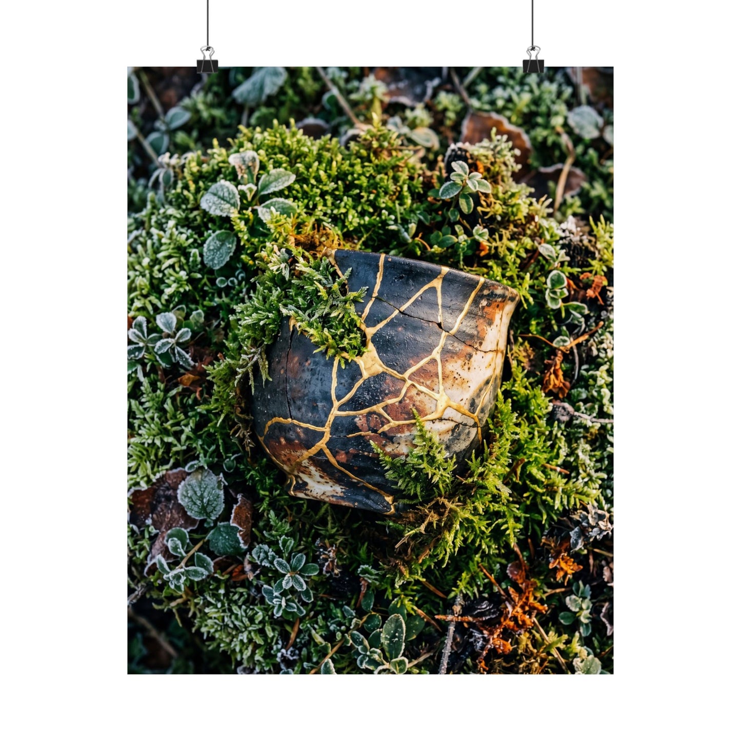 Winter Moss Close Up Gold Repair Wall Art Print | Beautiful Decor