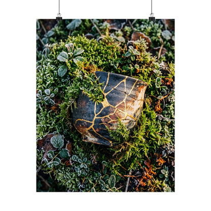 Winter Moss Close Up Gold Repair Wall Art Print | Beautiful Decor