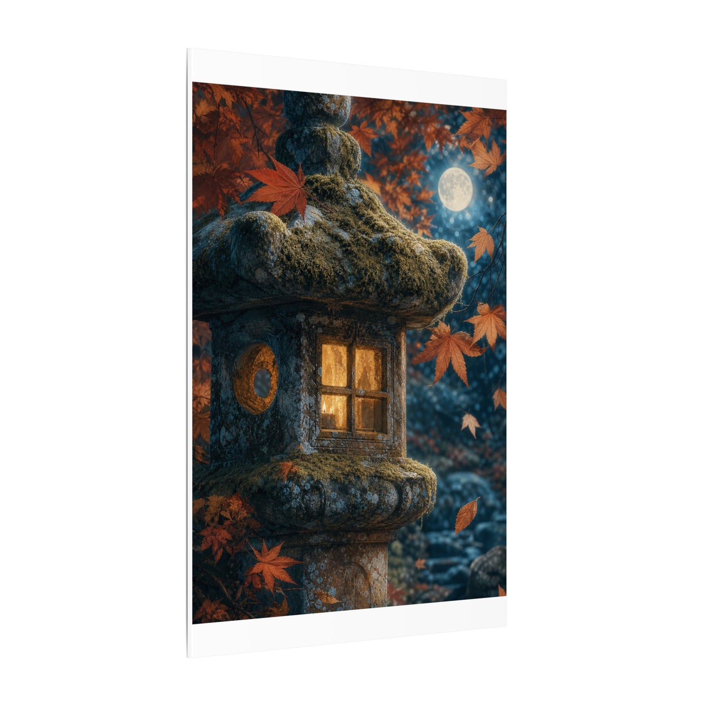 Autumn Stone Lantern Forest Whimsy Canvas Art | Earthy Decor