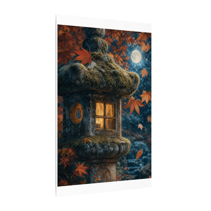 Autumn Stone Lantern Forest Whimsy Canvas Art | Earthy Decor