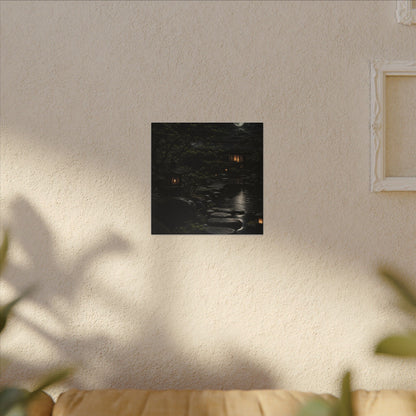 Moonlit Garden Shadow Zen Canvas Art | Sophisticated Dark Japandi Art