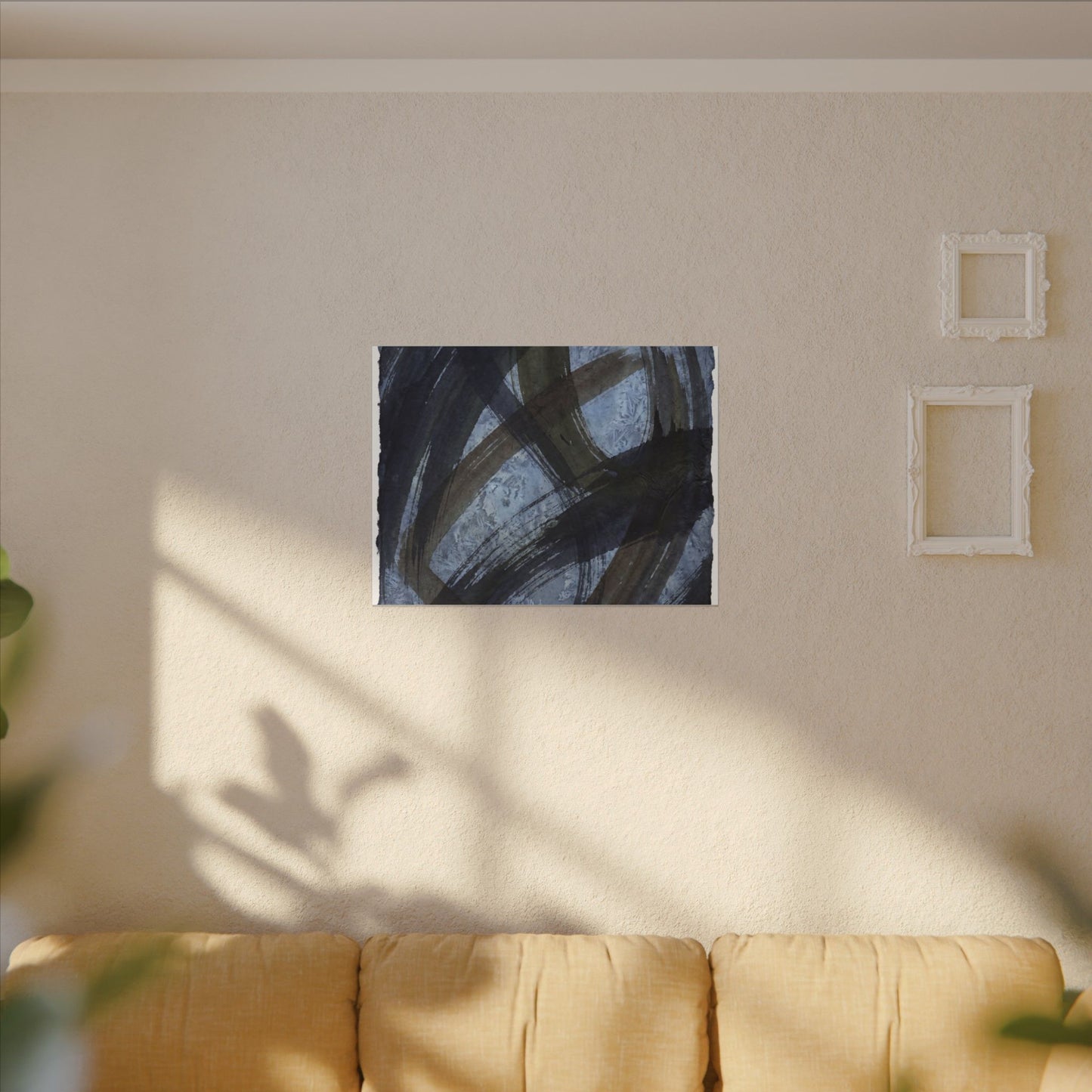 Ink Brushstroke Canvas Art | Winter Dark Japandi Shadow Zen Art