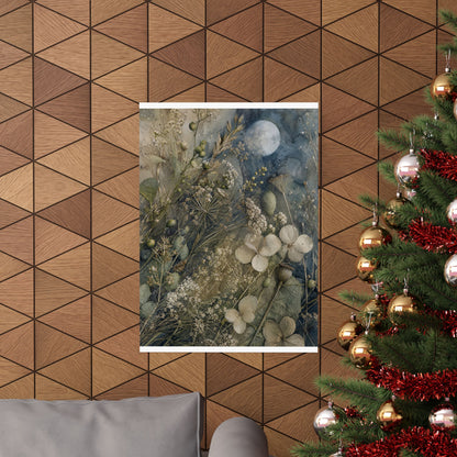 Japandi Dried Flowers in Moonlight | Watercolor Wall Art Print