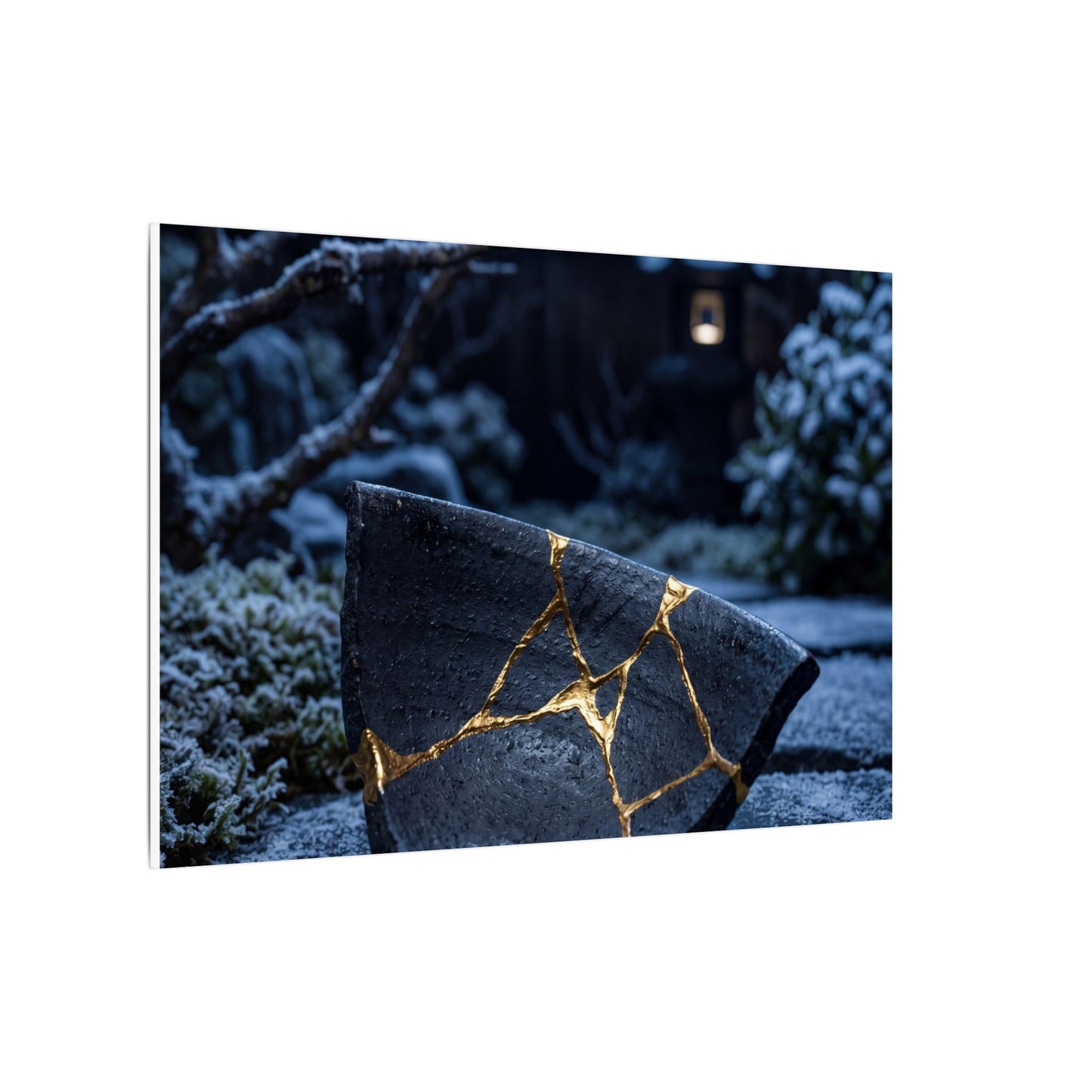 Moonlit Garden Winter Canvas Art | Kintsugi Artful Design