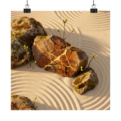Rock Garden Crackle Gold Wall Art Print | Resilient Kintsugi Art Art Print