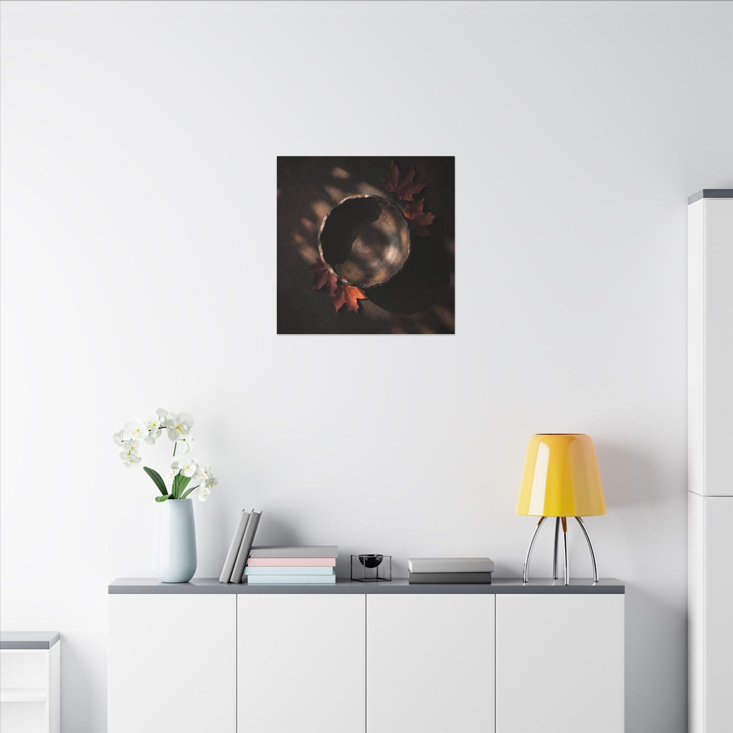 Ceramic Bowl Canvas Art | Autumn Dark Japandi Dark Texture Art