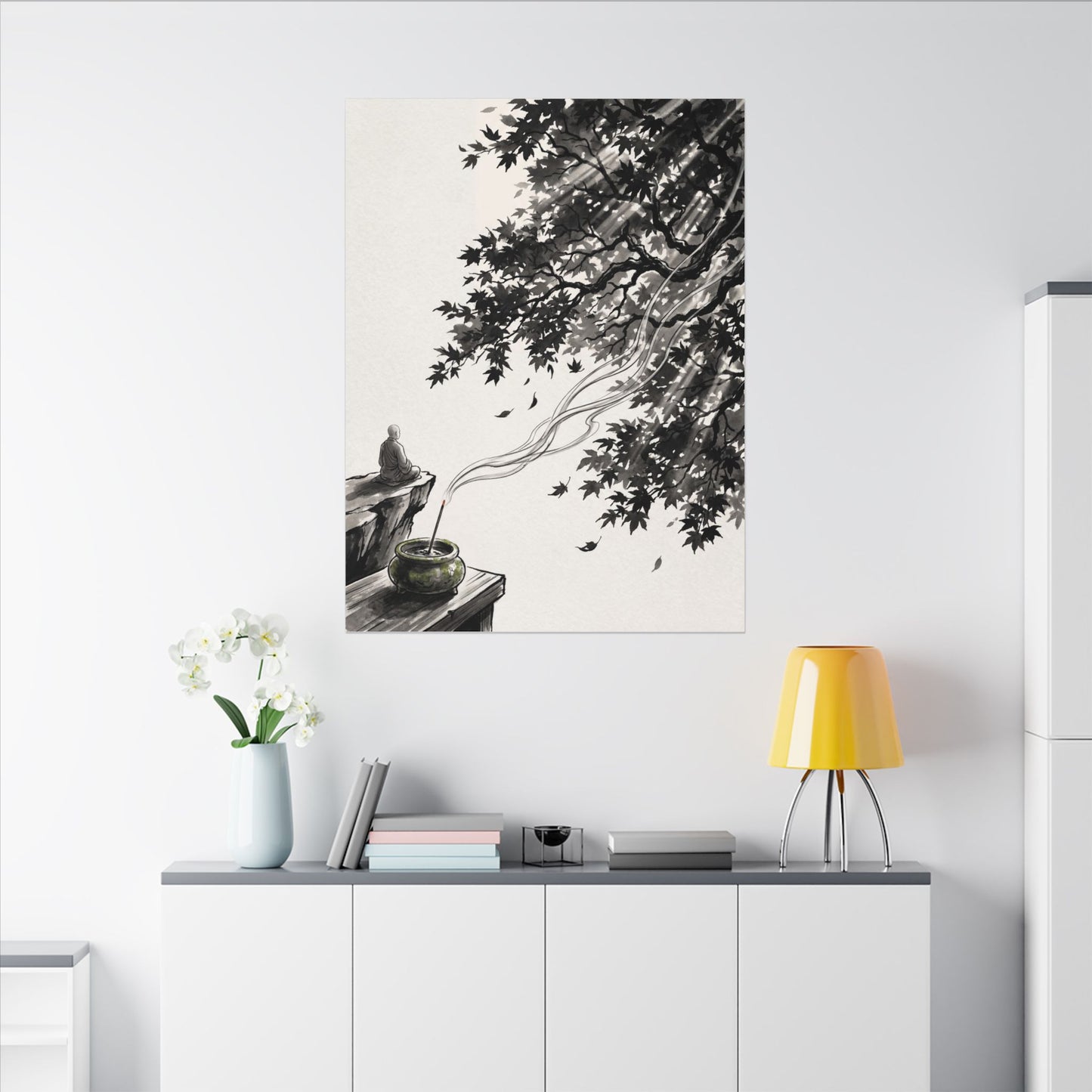 Serene Incense Smoke Canvas Art - Ukiyo E Inspired Zen