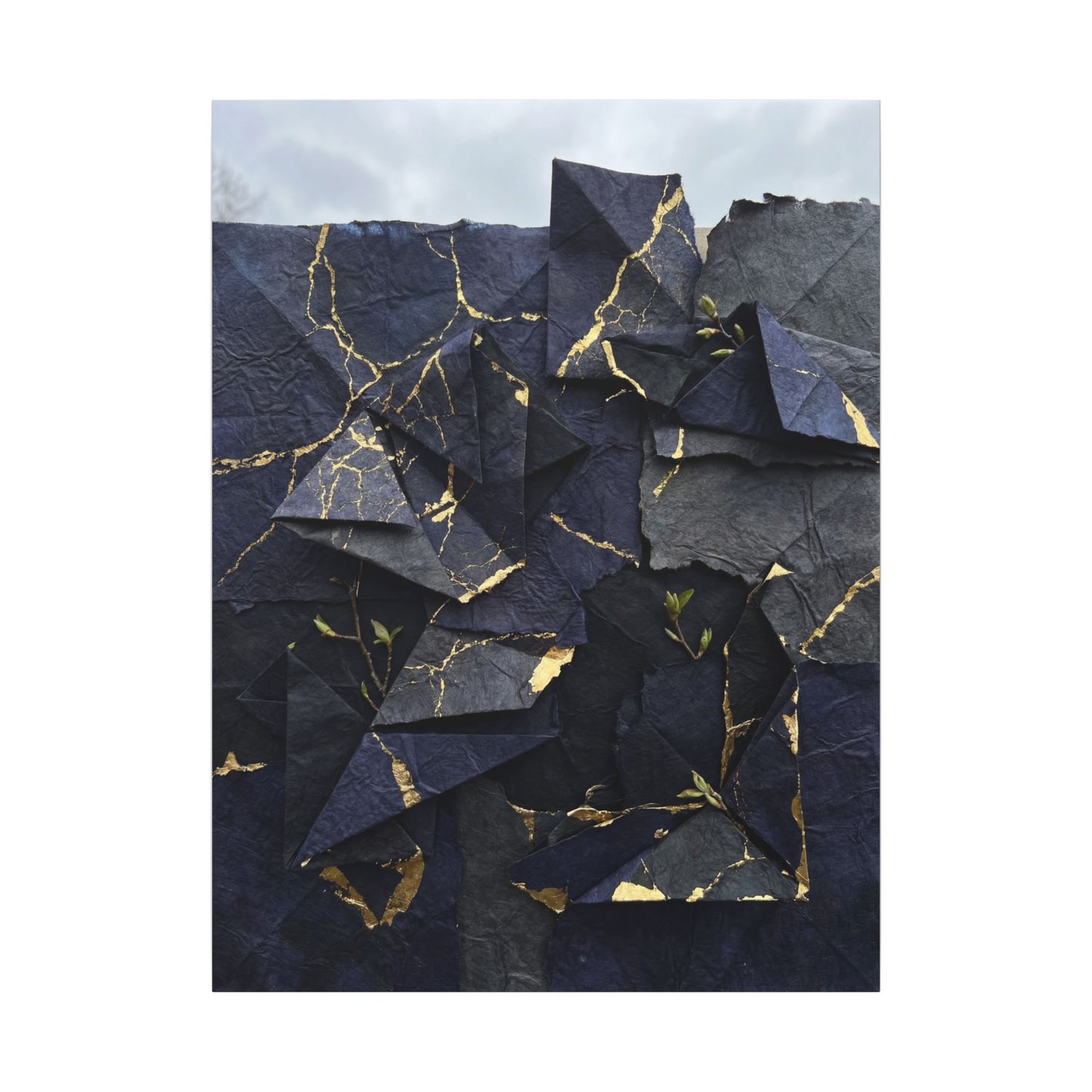 Beautiful Paper Fold Canvas Art - Crackle Gold Kintsugi