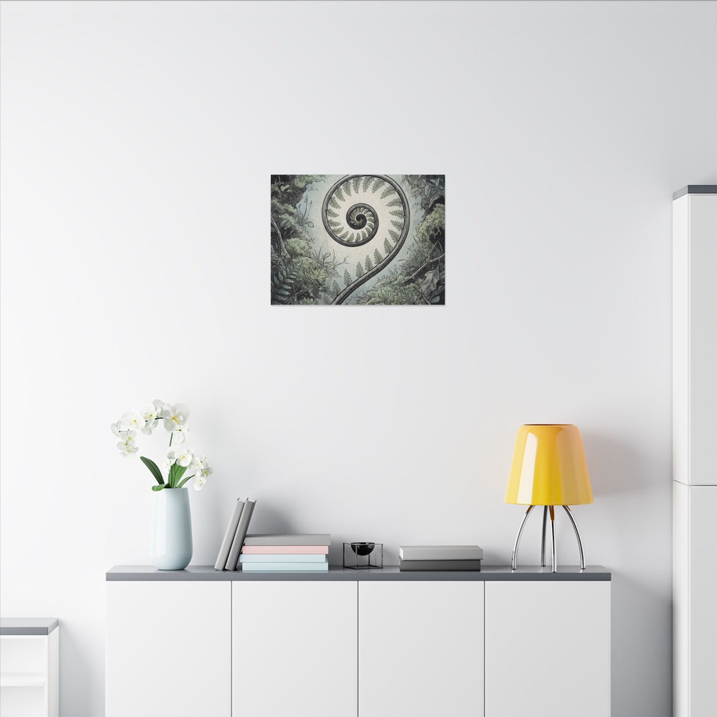 Zen Fern Unfurling in Dawn | Ukiyo E Inspired Canvas Art