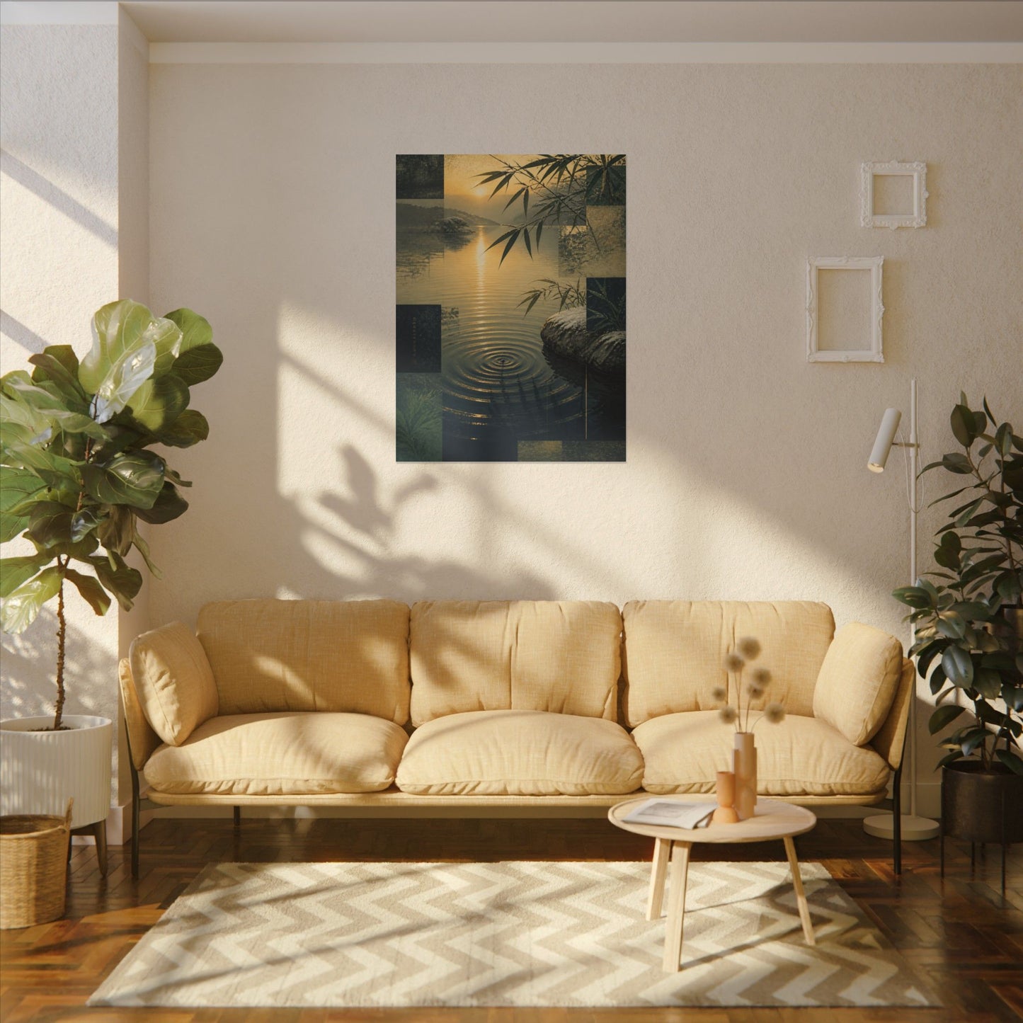 Zen Water Ripple in Golden Hour | Ukiyo E Inspired Canvas Art