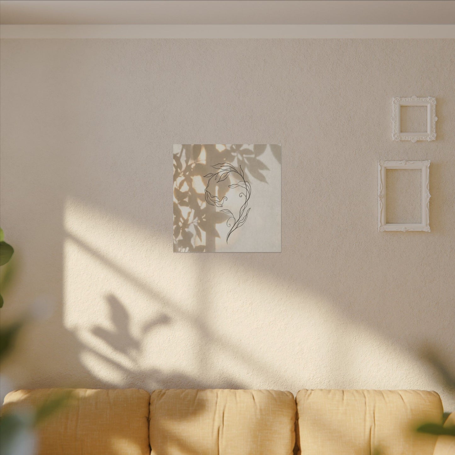 Warm Shoji Screen Canvas Art - Minimal Line Japandi