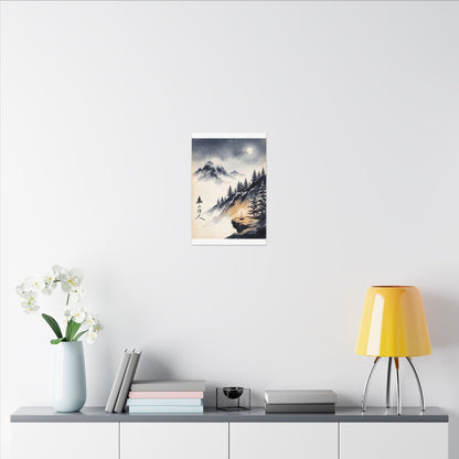 Mountain Mist Canvas Art | Winter Zen Ukiyo E Inspired Art