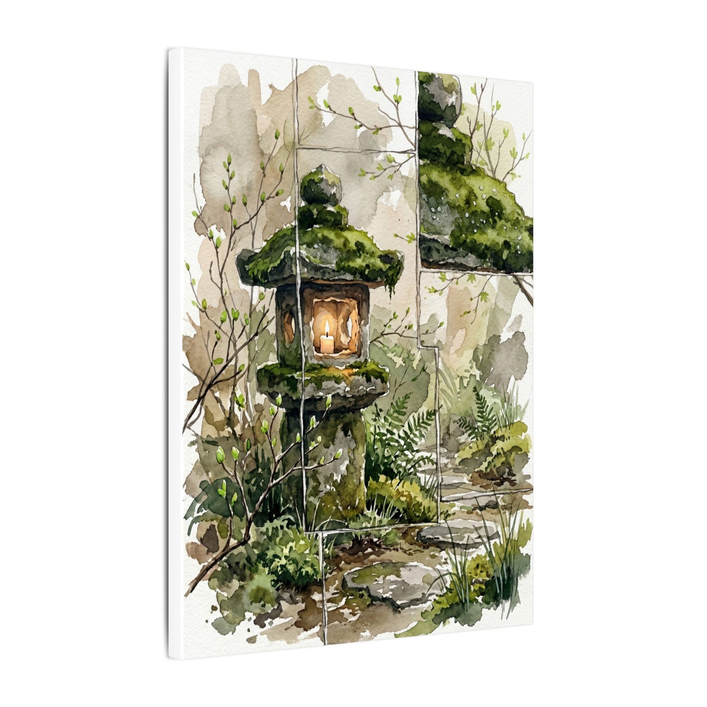Stone Lantern Watercolor Canvas Art | Elegant Japandi Art