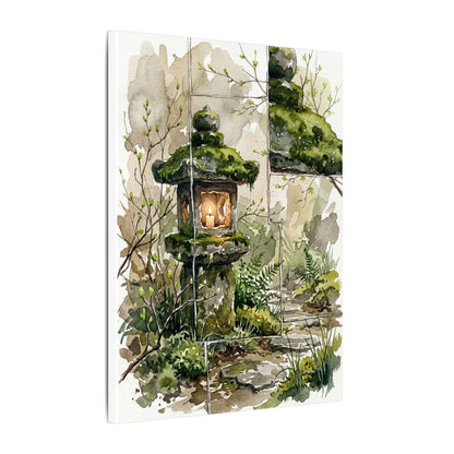 Stone Lantern Watercolor Canvas Art | Elegant Japandi Art