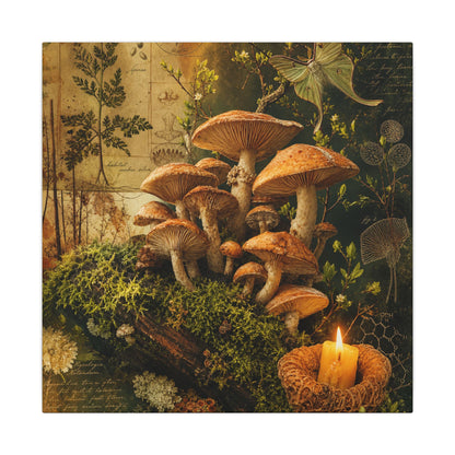 Spring Wild Mushrooms Herbarium Canvas Art | Earthy Decor