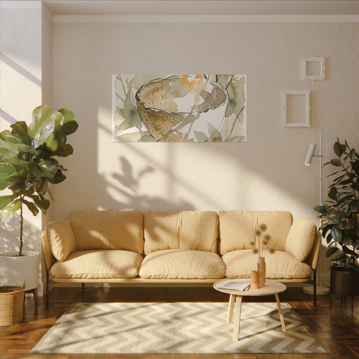 Spring Ceramic Bowl Watercolor Canvas Art | Neutral Decor
