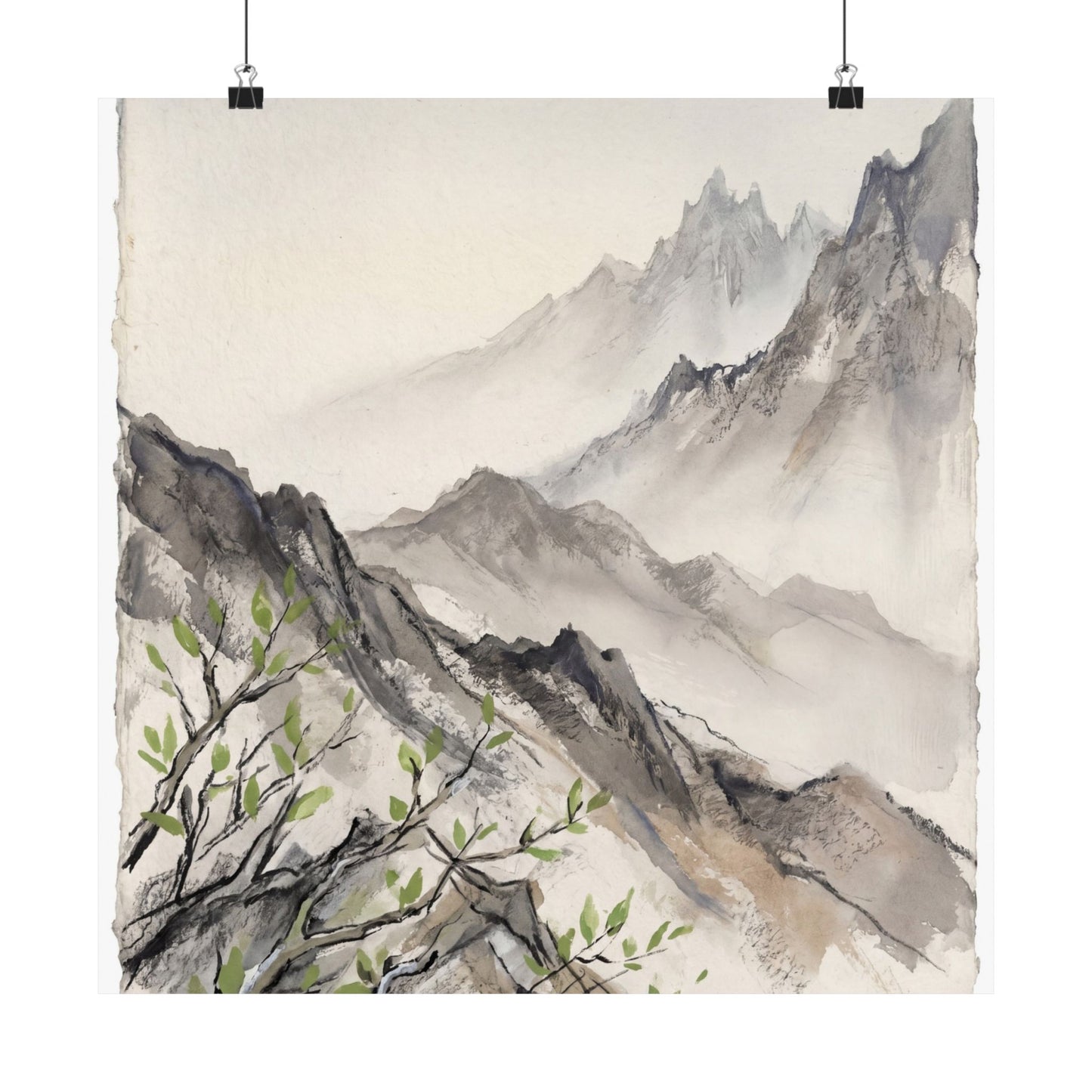 Mountain Mist Spring Wall Art Print | Japandi Elegant Design